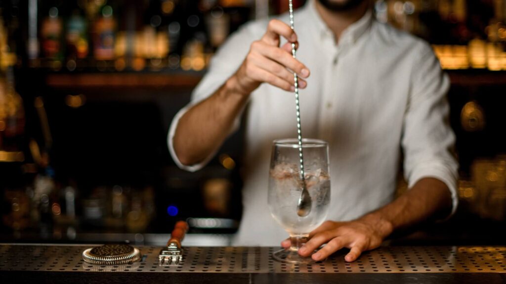 Long-handled bar spoon with twisted stem for stirring drinks